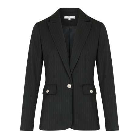 Blazer noir à coupe ajustée pourvu d'un col à revers et de manches longues