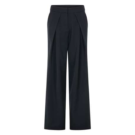Pantalon chino marine à coupe ample pourvu d'un effet drapé à l'avant