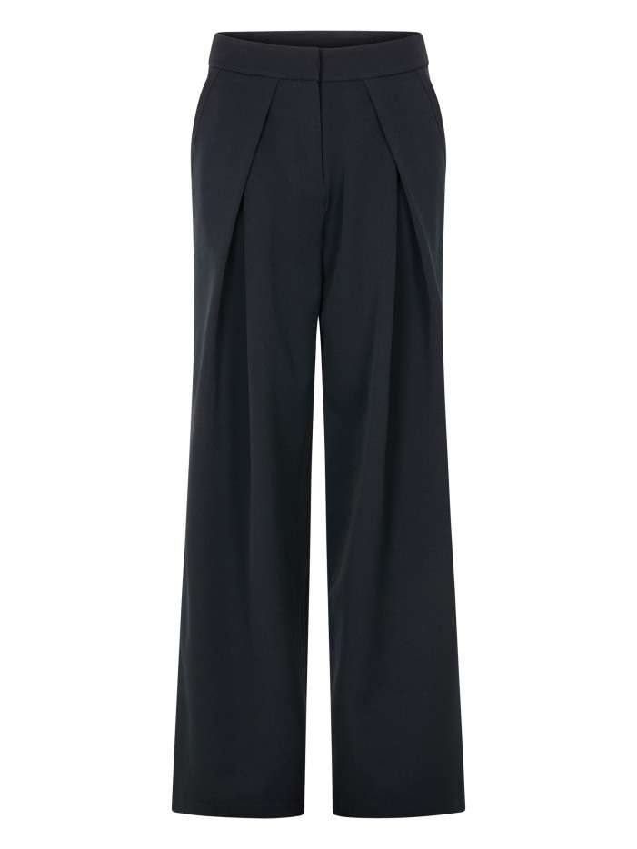 Pantalon chino marine à coupe ample pourvu d'un effet drapé à l'avant