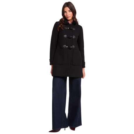 Manteau noir à coupe droite pourvu d'un col à capuche et de manches longues - Image 3