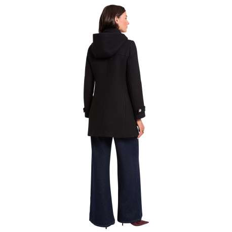 Manteau noir à coupe droite pourvu d'un col à capuche et de manches longues - Image 4