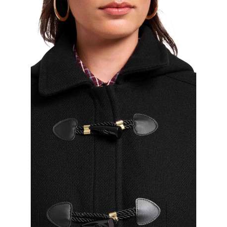 Manteau noir à coupe droite pourvu d'un col à capuche et de manches longues - Image 5