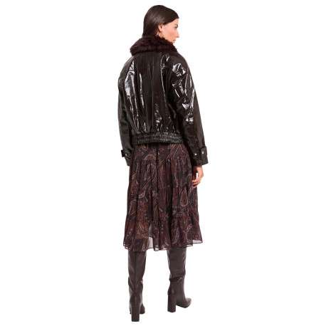 Blouson marron à coupe droite pourvu d'un col à revers et de manches longues - Image 4