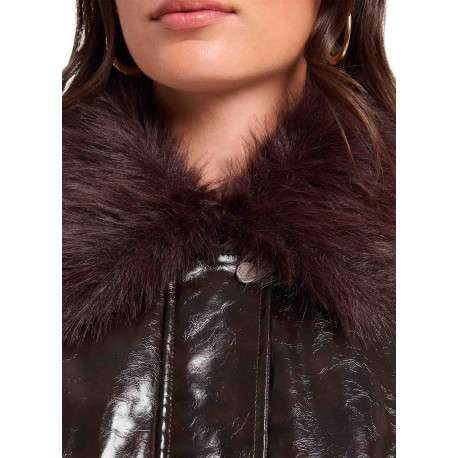 Blouson marron à coupe droite pourvu d'un col à revers et de manches longues - Image 5