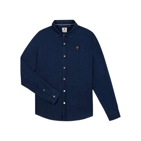 Chemise en coton recyclé bleu marine agrémenté du logo à coupe droite