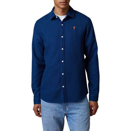 Chemise en coton recyclé bleu marine agrémenté du logo à coupe droite - Image 3
