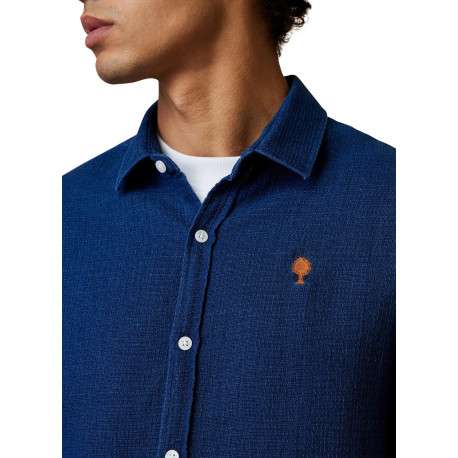 Chemise en coton recyclé bleu marine agrémenté du logo à coupe droite - Image 4