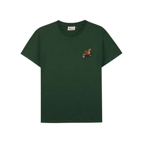 T-shirt en coton vert agrémenté d'une broderie écureuil à coupe droite