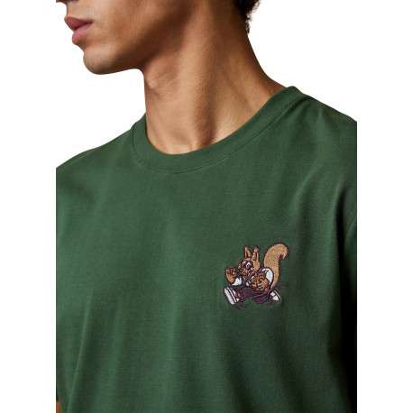 T-shirt en coton vert agrémenté d'une broderie écureuil à coupe droite - Image 4