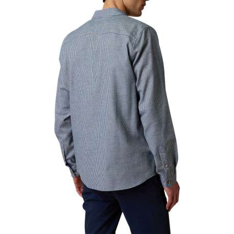 Chemise en coton blanc et bleu à rayures verticales munie d'une coupe droite - Image 2