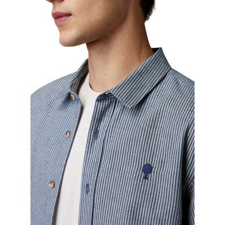 Chemise en coton blanc et bleu à rayures verticales munie d'une coupe droite - Image 3
