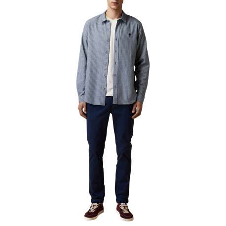 Chemise en coton blanc et bleu à rayures verticales munie d'une coupe droite - Image 5