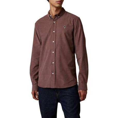 Chemise en coton prune munie d'une coupe droite et d'un col boutonné