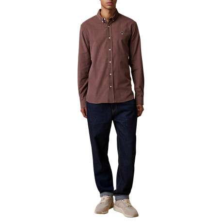 Chemise en coton prune munie d'une coupe droite et d'un col boutonné - Image 5