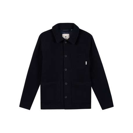 Blouson bleu marine en feutrine muni d'une coupe droite et d'un col à revers