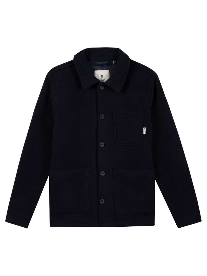 Blouson bleu marine en feutrine muni d'une coupe droite et d'un col à revers