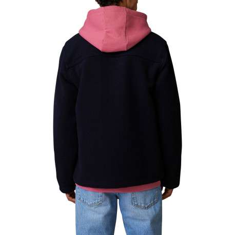 Blouson bleu marine en feutrine muni d'une coupe droite et d'un col à revers - Image 2