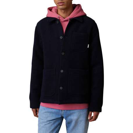 Blouson bleu marine en feutrine muni d'une coupe droite et d'un col à revers - Image 3