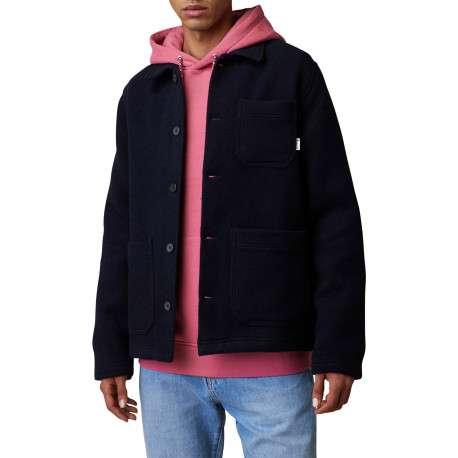 Blouson bleu marine en feutrine muni d'une coupe droite et d'un col à revers - Image 4