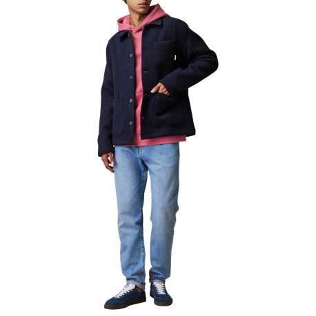 Blouson bleu marine en feutrine muni d'une coupe droite et d'un col à revers - Image 5