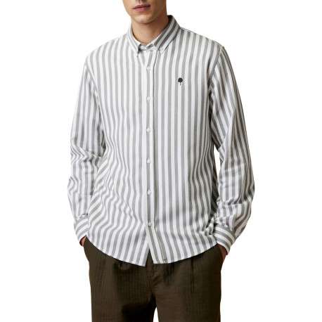 Chemise en coton blanc et gris ornée de rayures verticales à coupe droite