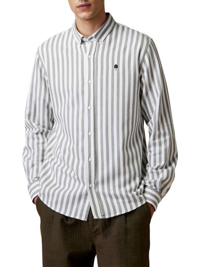 Chemise en coton blanc et gris ornée de rayures verticales à coupe droite