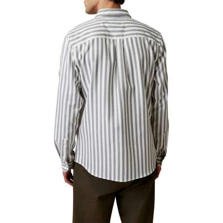 Chemise en coton blanc et gris ornée de rayures verticales à coupe droite - Image 2