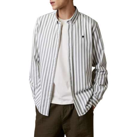 Chemise en coton blanc et gris ornée de rayures verticales à coupe droite - Image 3