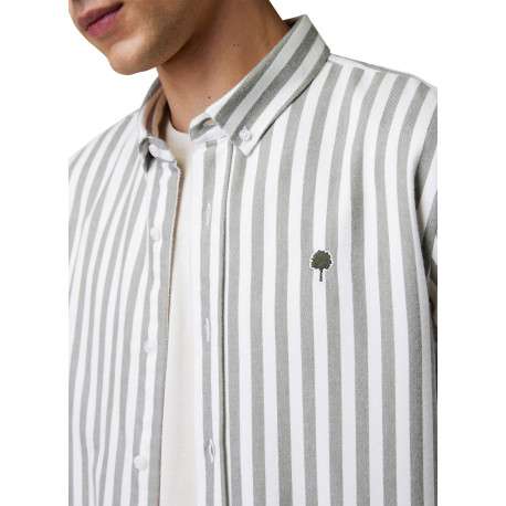 Chemise en coton blanc et gris ornée de rayures verticales à coupe droite - Image 4