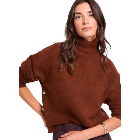 Pull rouille à coupe droite pourvu d'un col roulé et de manches longues - Image 3
