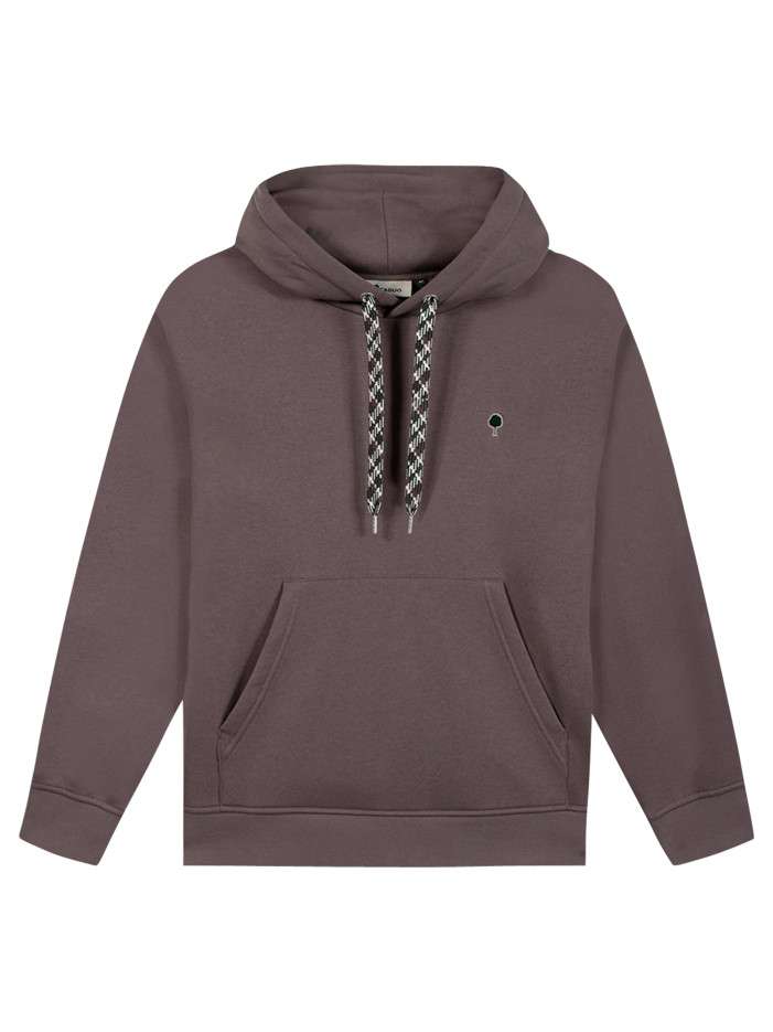 Sweat prune avec un col à capuche agrémenté de cordons multicolores