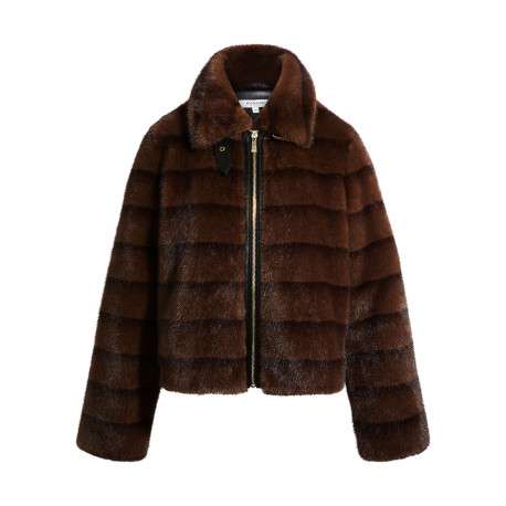 Blouson marron pourvu d'une coupe droite et d'un col à revers