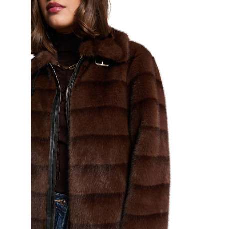 Blouson marron pourvu d'une coupe droite et d'un col à revers - Image 5