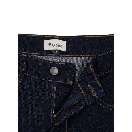 Jean en coton bleu denim muni d'une coupe large avec 5 poches - Image 3