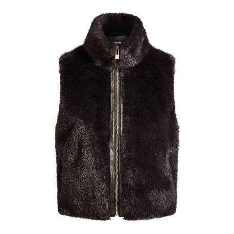 Blouson noir sans manche à coupe droite pourvu d'un col montant