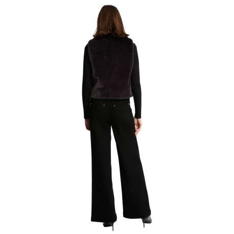 Blouson noir sans manche à coupe droite pourvu d'un col montant - Image 4