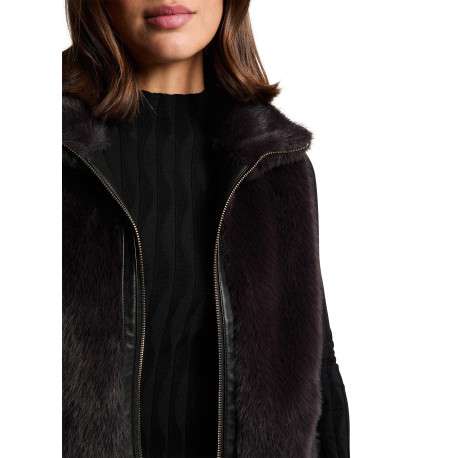 Blouson noir sans manche à coupe droite pourvu d'un col montant - Image 5