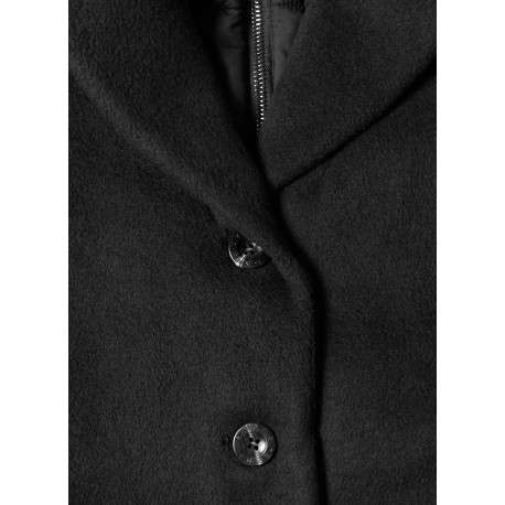 Manteau noir à coupe droite pourvu d'un col à capuche et de manches longues - Image 2