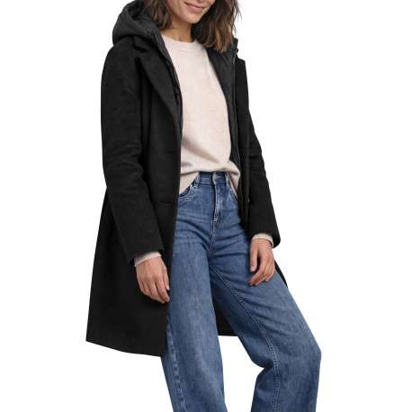 Manteau noir à coupe droite pourvu d'un col à capuche et de manches longues - Image 3