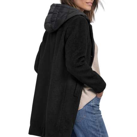 Manteau noir à coupe droite pourvu d'un col à capuche et de manches longues - Image 4