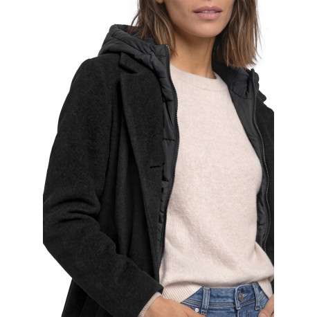 Manteau noir à coupe droite pourvu d'un col à capuche et de manches longues - Image 5