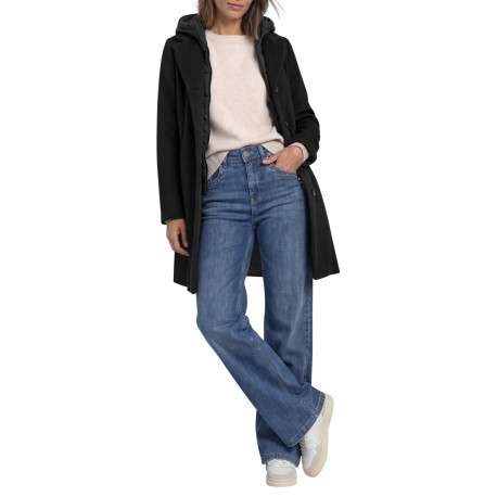 Manteau noir à coupe droite pourvu d'un col à capuche et de manches longues - Image 6
