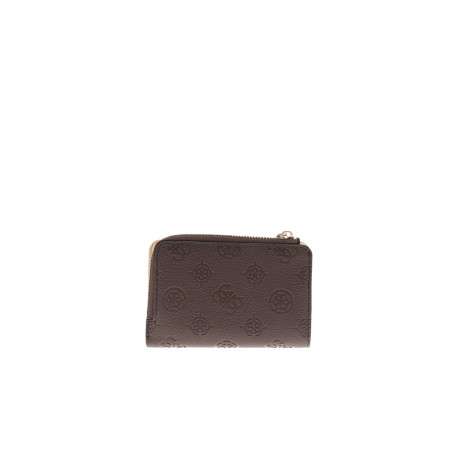Porte-monnaie chocolat à motif monogramme muni d'un zip et d'un bouton-pression - Image 2