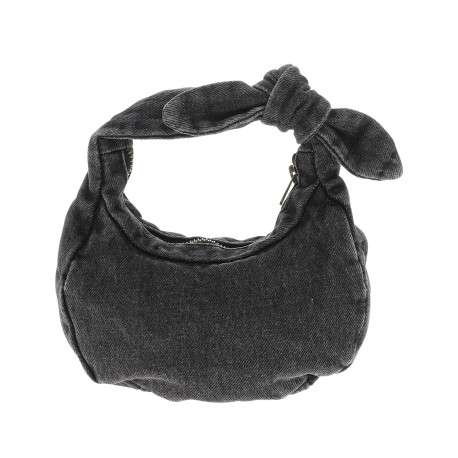 Sac à main anthracite effet matière de jean en coton doté d'une anse nouée - Image 3