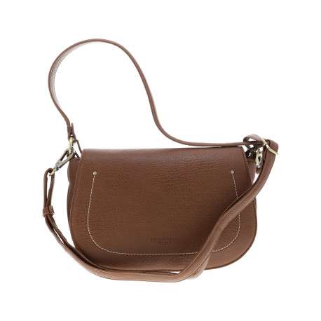 Sac à bandoulière marron en simili-cuir grainé orné de rivets décoratifs