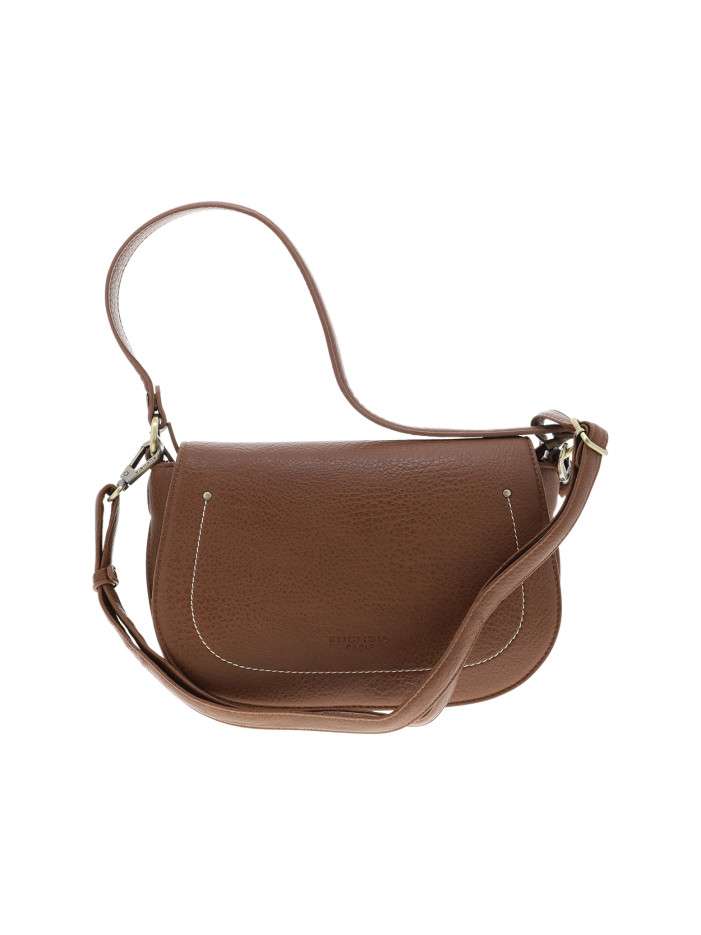 Sac à bandoulière marron en simili-cuir grainé orné de rivets décoratifs
