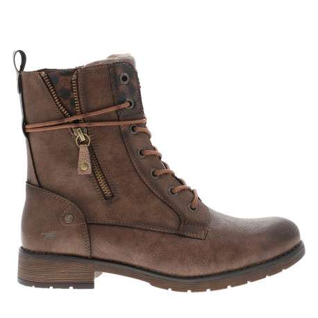 Bottines marron à talon décroché bas pourvues d'un zip et de lacets ronds