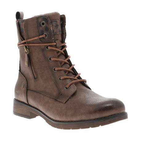 Bottines marron à talon décroché bas pourvues d'un zip et de lacets ronds - Image 2