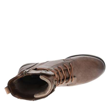 Bottines marron à talon décroché bas pourvues d'un zip et de lacets ronds - Image 5