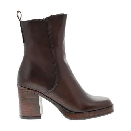 Boots en cuir chocolat à talon décroché haut et à fermeture zippée